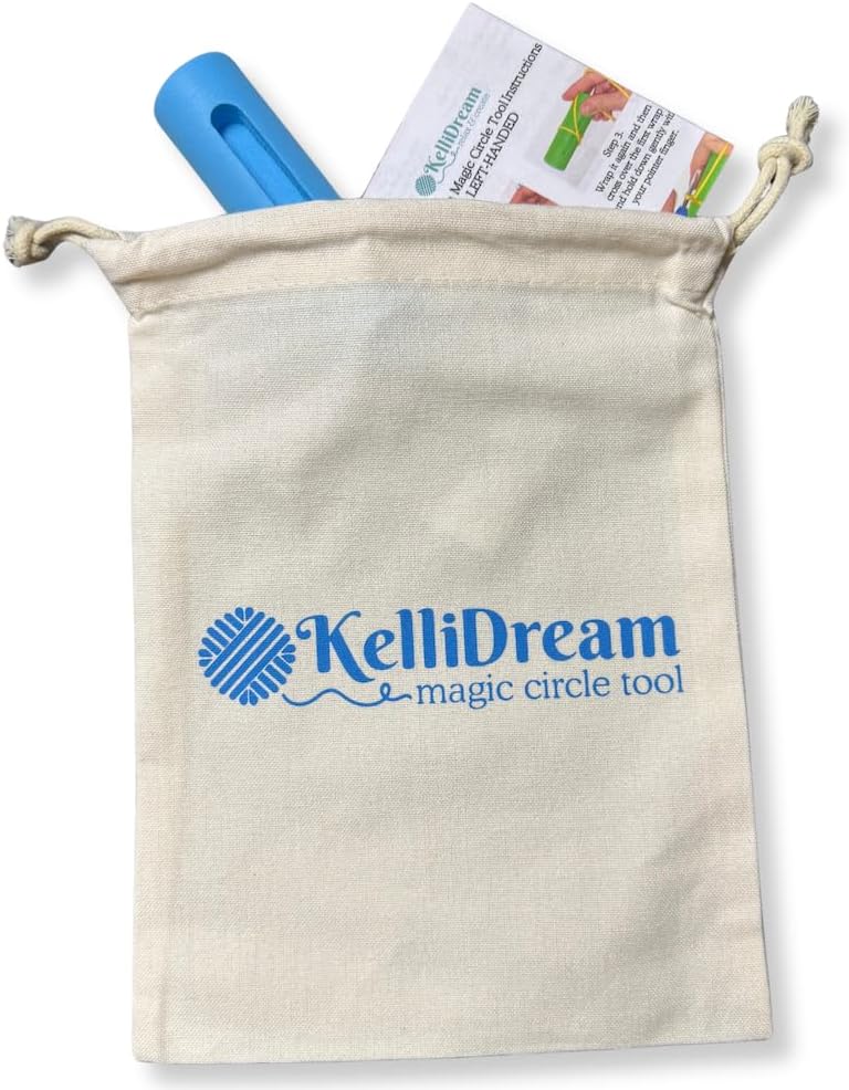 KelliDream The Original Magic Circle Crochet Tool w Right & Left-Handed Color Printed Instructions & Videos & Canvas Yarn Bag Holder, Learn How to Make a Magic Circle Stitch w All Yarn Sizes (Blue) - Image 3